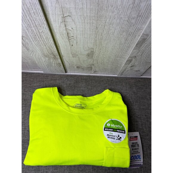 Dickies Genuine Mens Size 3XL Long Sleeve Neon Yellow Shirt Moisture Wicking - Picture 3 of 8